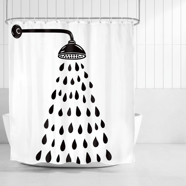 Modern abstract dot pattern polyester shower curtain in black & white, bathroom decor