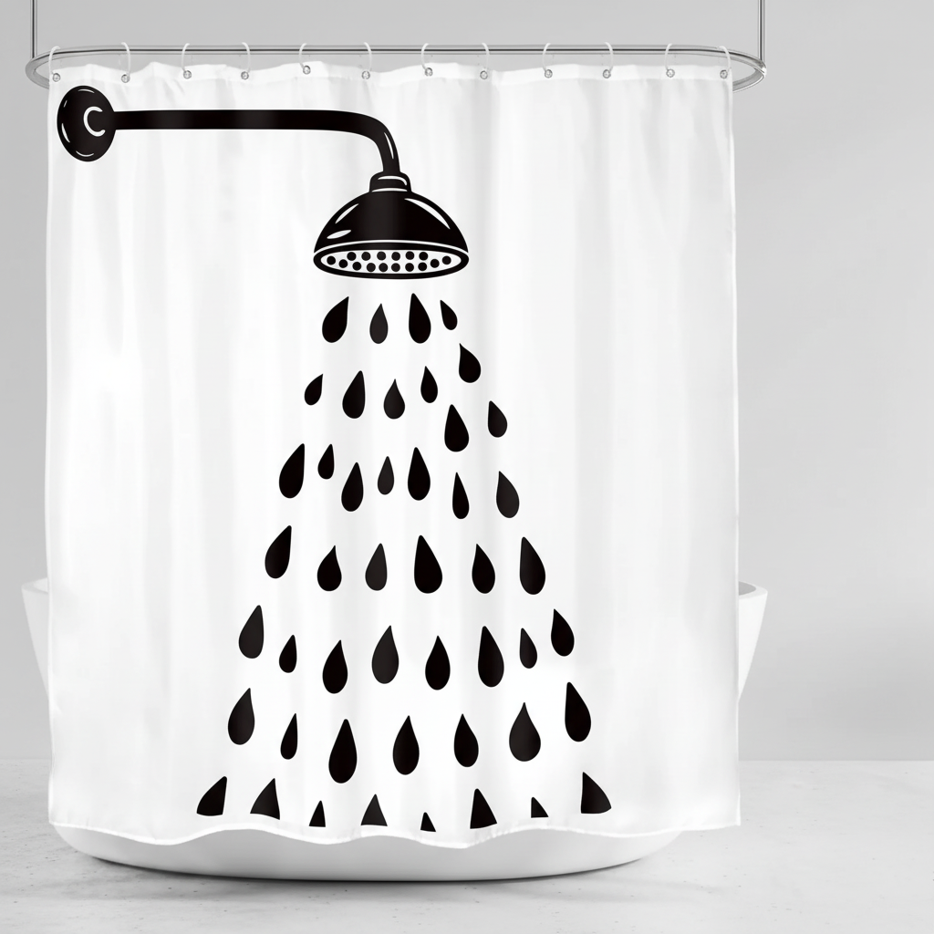 Close-up of waterproof polyester shower curtain with contemporary abstract dot design