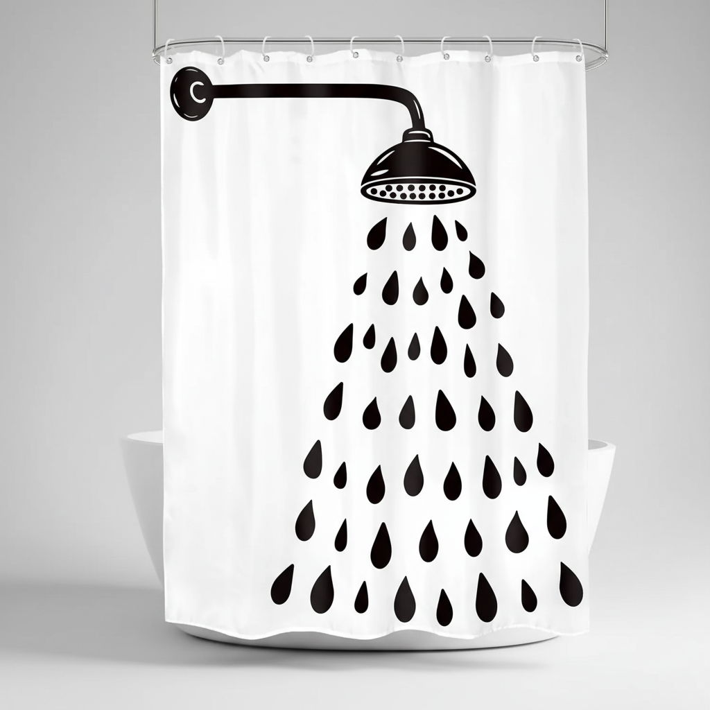 Abstract dot pattern shower curtain in grayscale, enhancing modern bathroom aesthetics