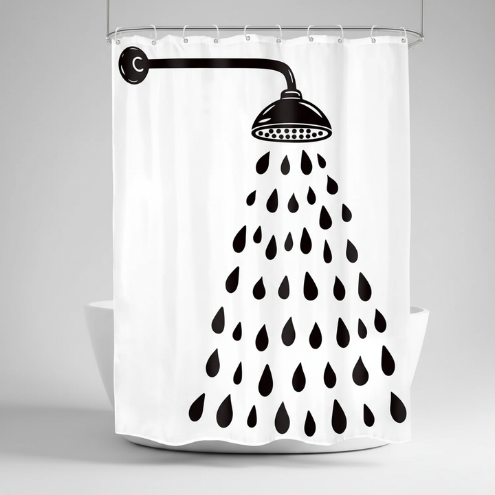Modern abstract raindrop shower curtain, waterproof and durable polyester, enhancing bathroom decor