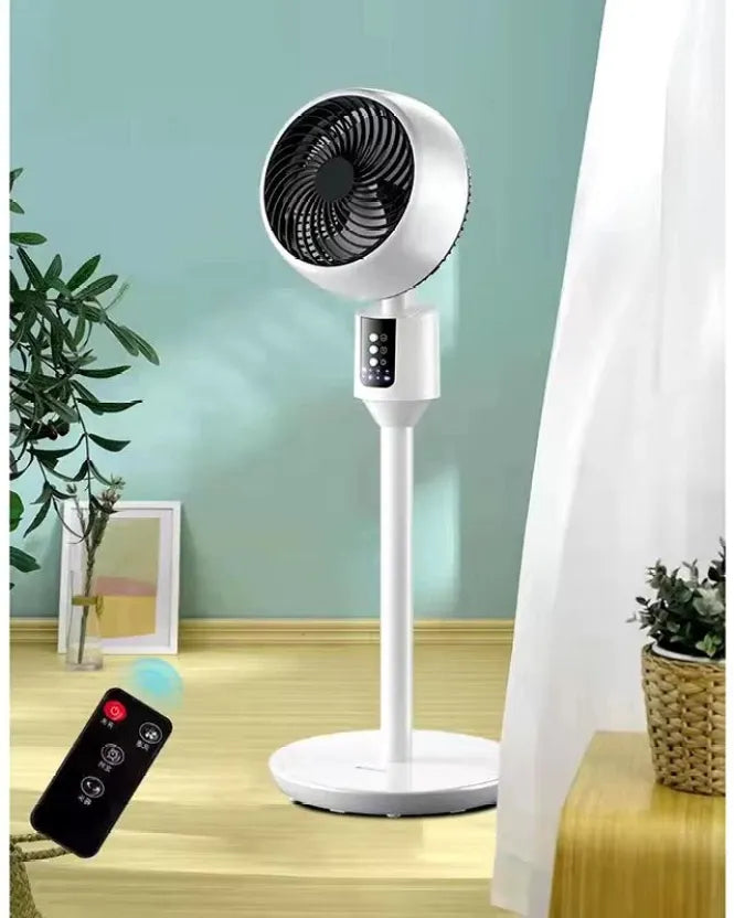 Modern adjustable pedestal fan, quiet home cooling. Perfect for air circulation & summer comfort with remote control.