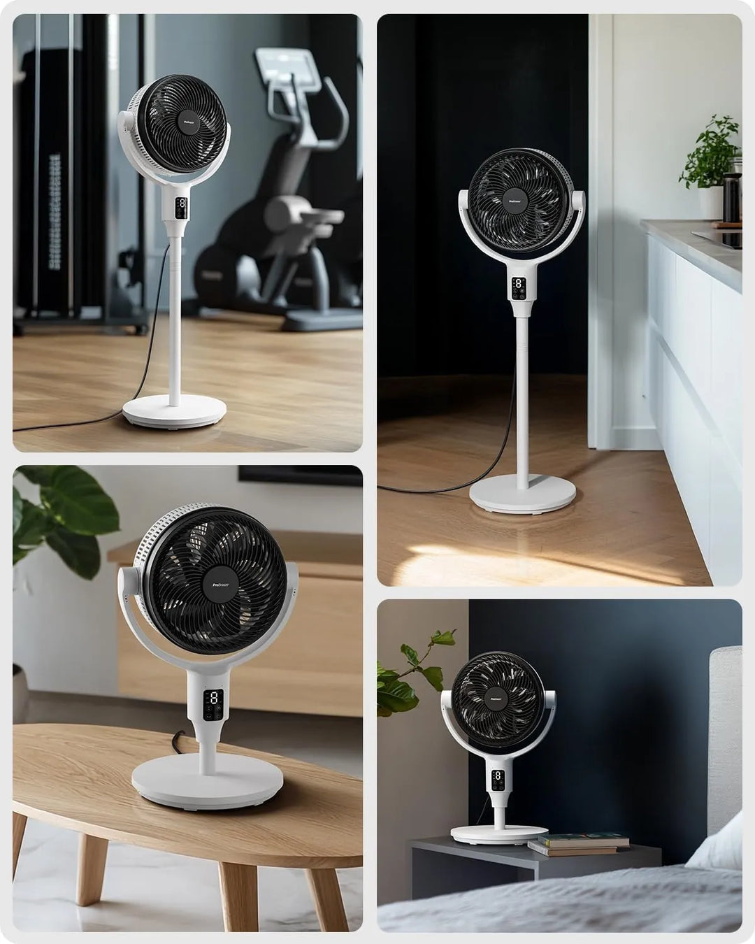 Versatile adjustable pedestal fan for quiet home cooling. Oscillating feature ensures wide air circulation. Remote control.