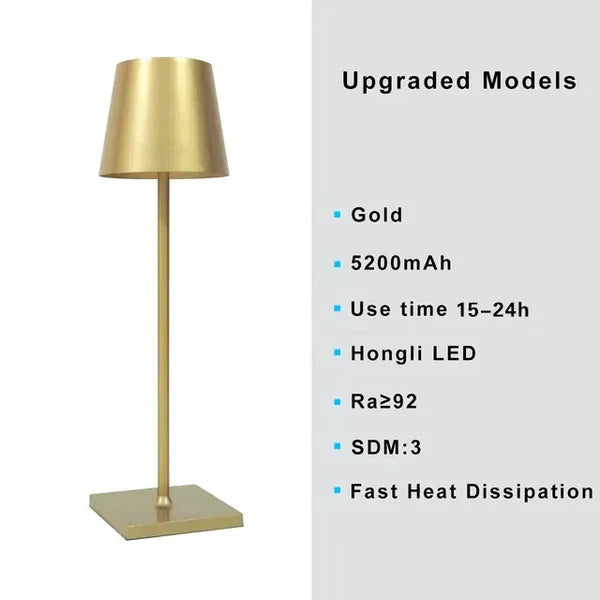 Versatile dimmable portable table lamp for desk, bar, or living room. Wireless & rechargeable LED light.