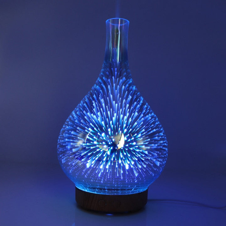 Modern aroma diffuser with ambient LED glow for essential oils, promoting relaxation & stress relief.