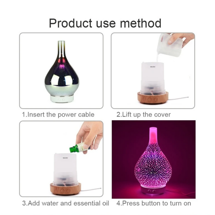 Aromatherapy humidifier with serene LED light, dispersing essential oils for ultimate stress relief.