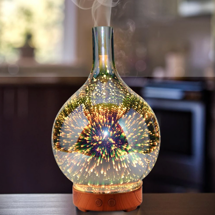 Sleek aroma diffuser with soft, ambient LED glow and essential oil mist for a peaceful home.
