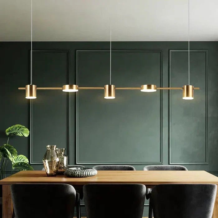 Modern AuraDrum black aluminium LED pendant light for contemporary kitchen decor.