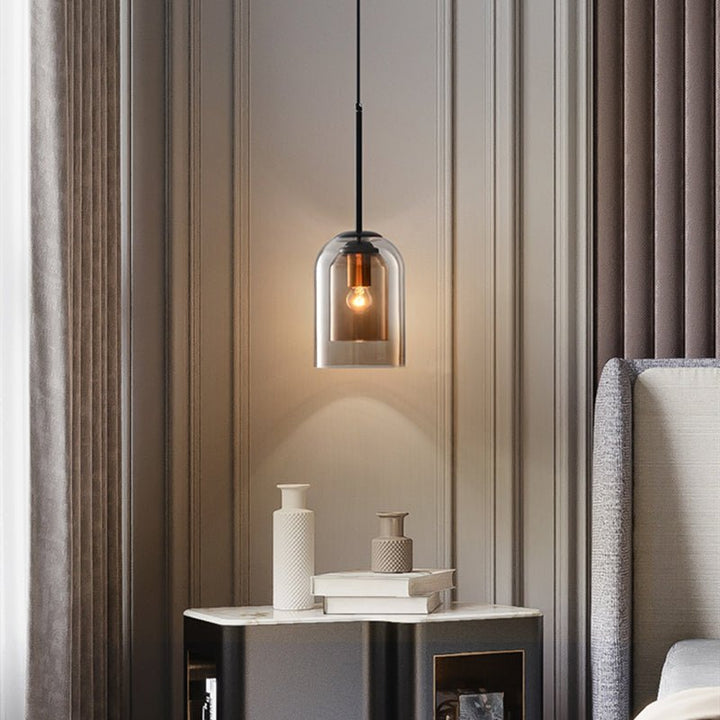 Stylish double glass pendant lamp, modern ceiling fixture with an elegant AuraGlas design.