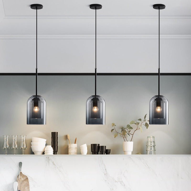 AuraGlas double glass pendant light, a modern and elegant ceiling fixture for living room decor.
