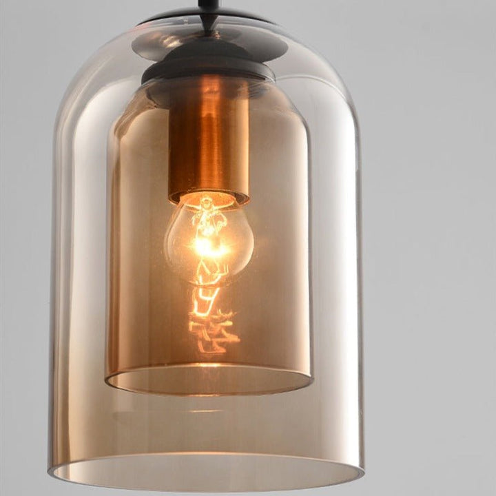 Contemporary double glass pendant light, modern AuraGlas design offering elegant lighting for interiors.