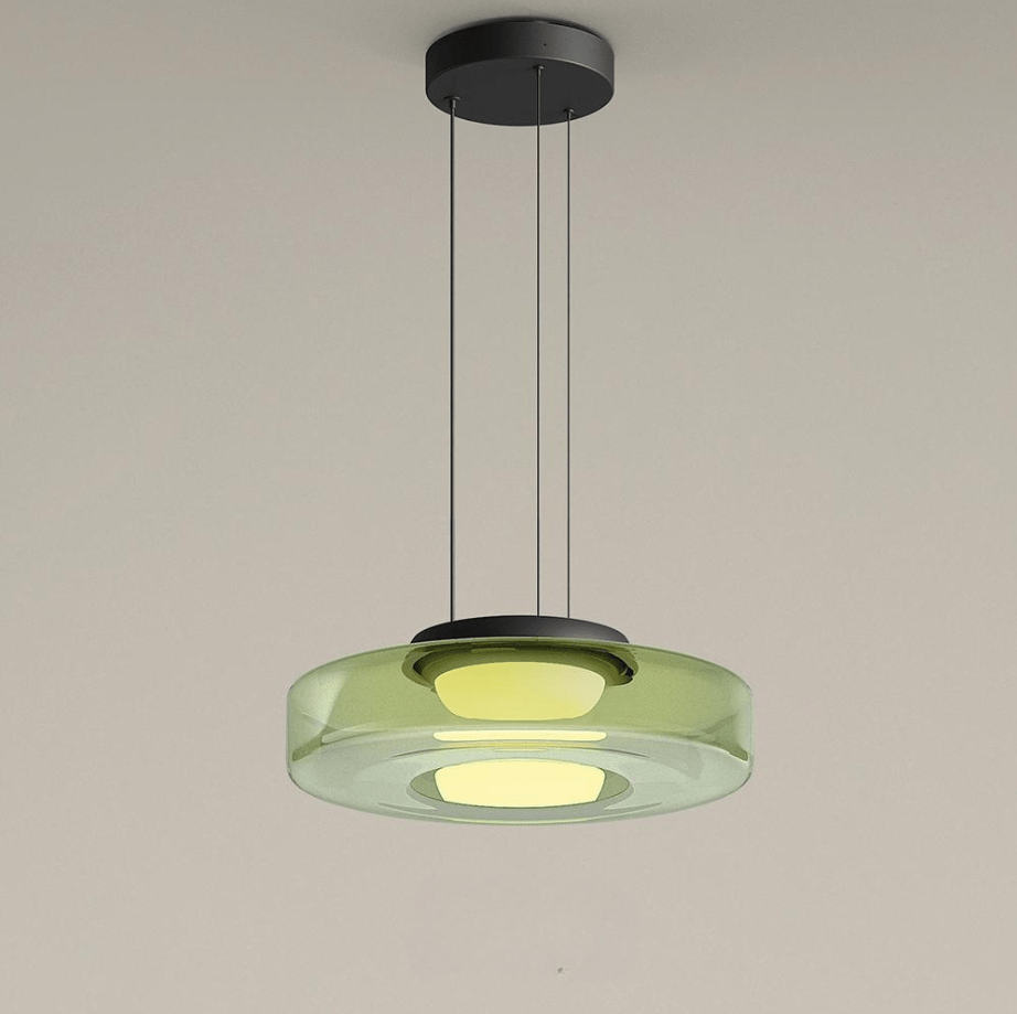 Stylish glass pendant light, Bauhaus. Adjustable LED fixture for modern interior design.