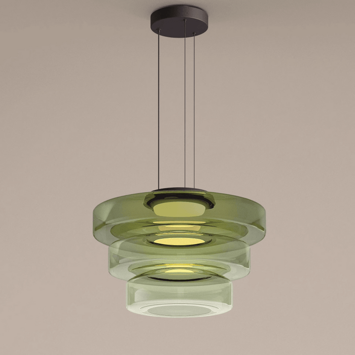 Unique Bauhaus style glass pendant light. Decorative ceiling fixture for modern home aesthetics.