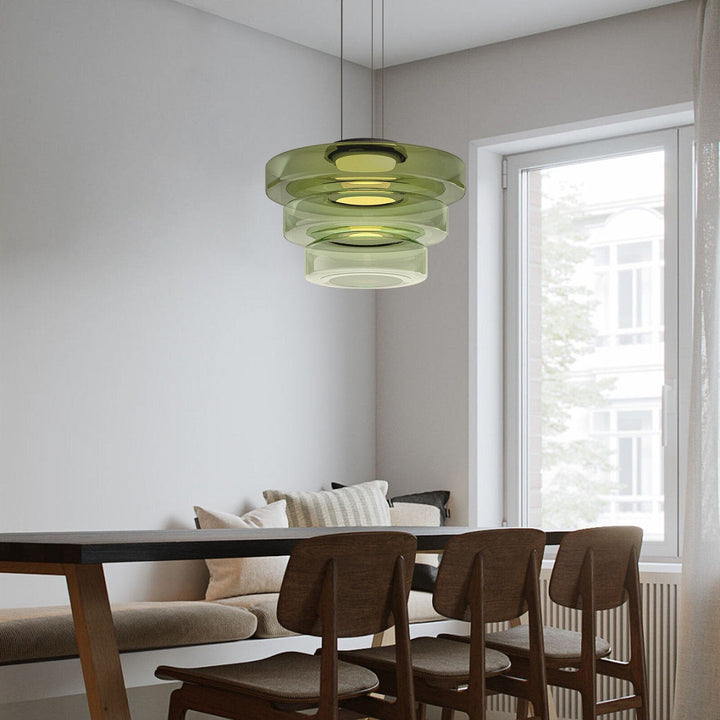 AuroraSphere modern glass lamp. Stylish LED pendant for living room or bedroom decor.
