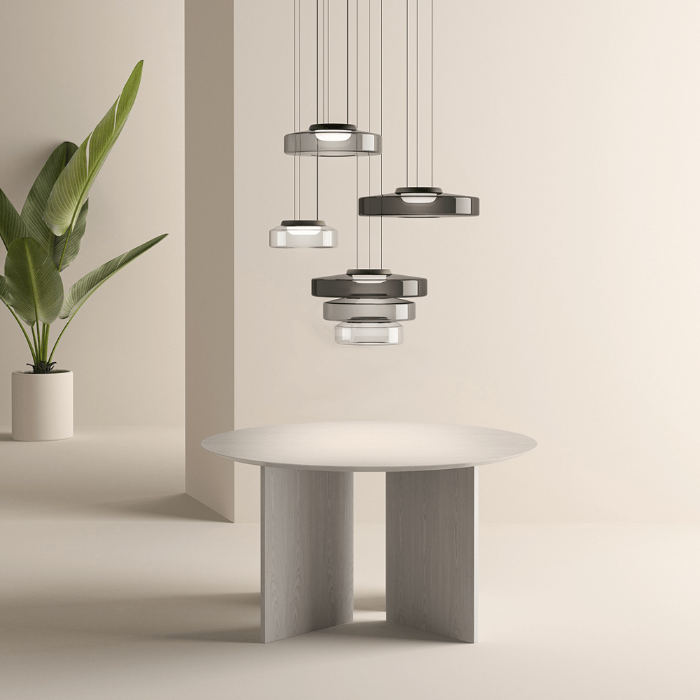 Sleek glass pendant light, Bauhaus. Perfect contemporary lighting for any modern space.