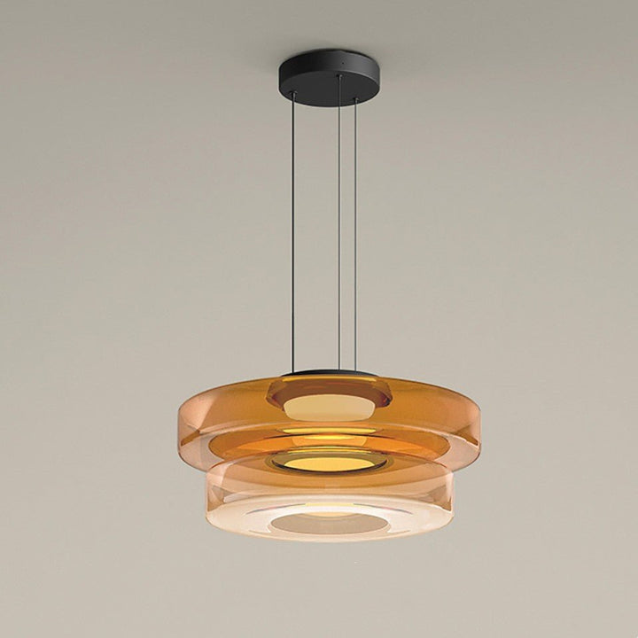 Bauhaus style glass pendant light. Modern LED fixture, perfect for kitchen island lighting.