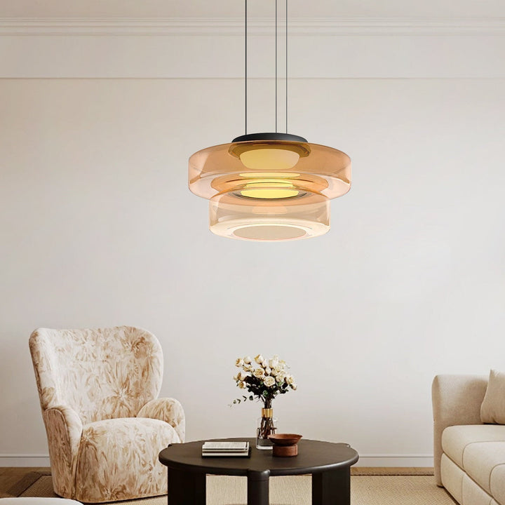Adjustable modern glass pendant lamp. AuroraSphere design for unique living room ambiance.