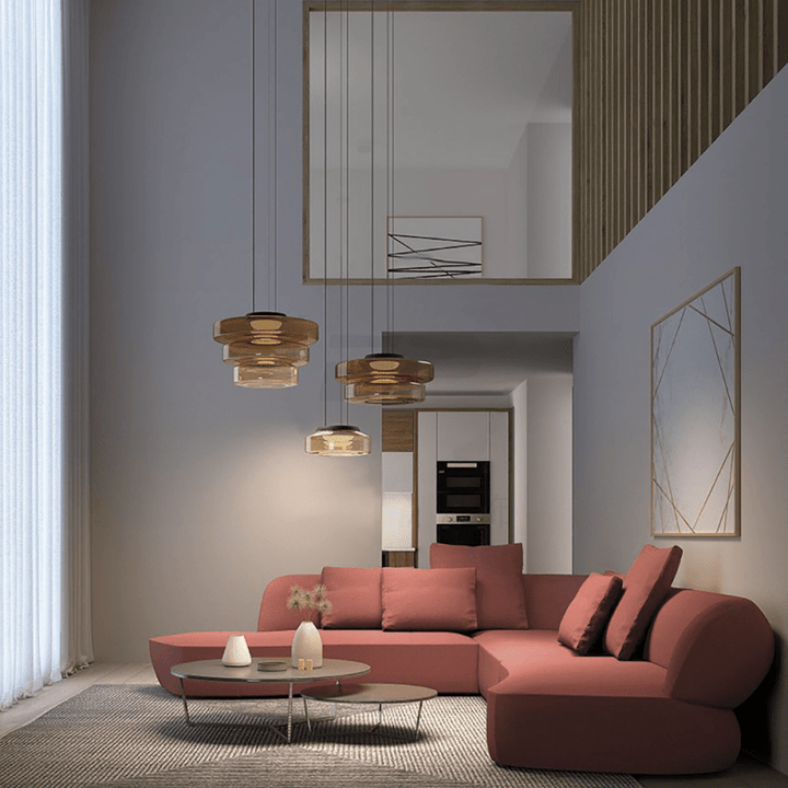 Sleek Bauhaus decorative pendant light. Glass lamp with LED for elegant home lighting.