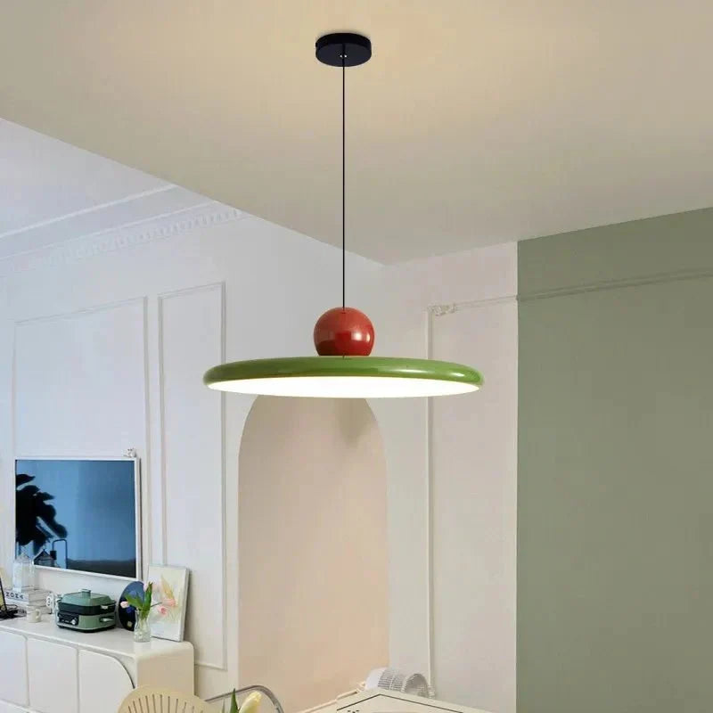 Clear glass Bauhaus pendant lamp. Modern LED ceiling light fixture for contemporary home lighting.