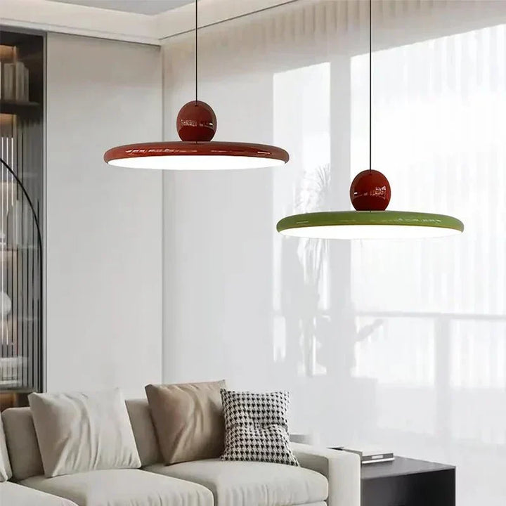 Sleek Modern Bauhaus glass pendant lamp. LED ceiling fixture for stylish home lighting and decor.