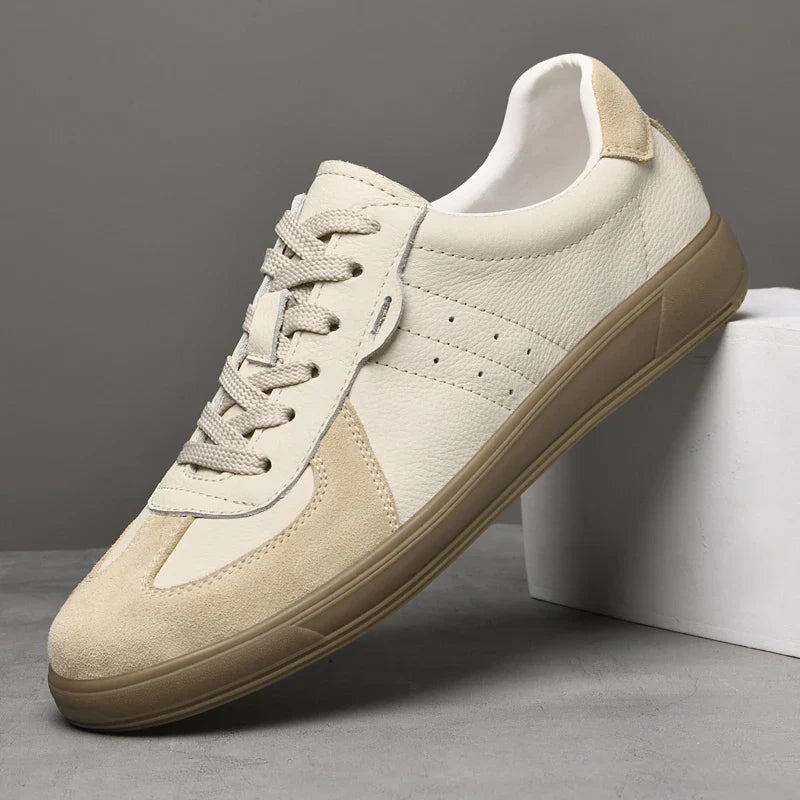 Modern beige men's sneakers. Stylish & comfortable everyday footwear for versatile casual wear.