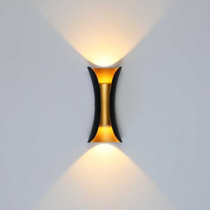 Gold outdoor LED wall lamp, sleek design, perfect for modern home & garden lighting.