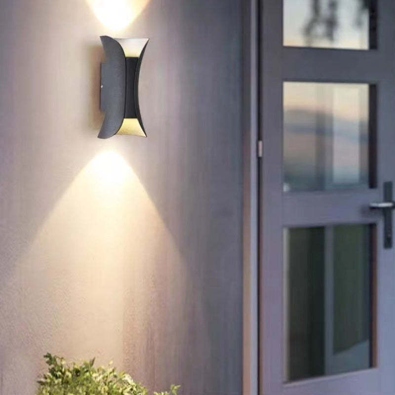 White outdoor wall-mounted LED lamp, modern, weatherproof, for home & garden.