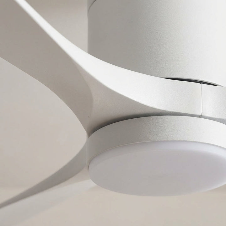Integrated LED light on a modern ceiling fan. Bright, energy-saving home lighting solution.