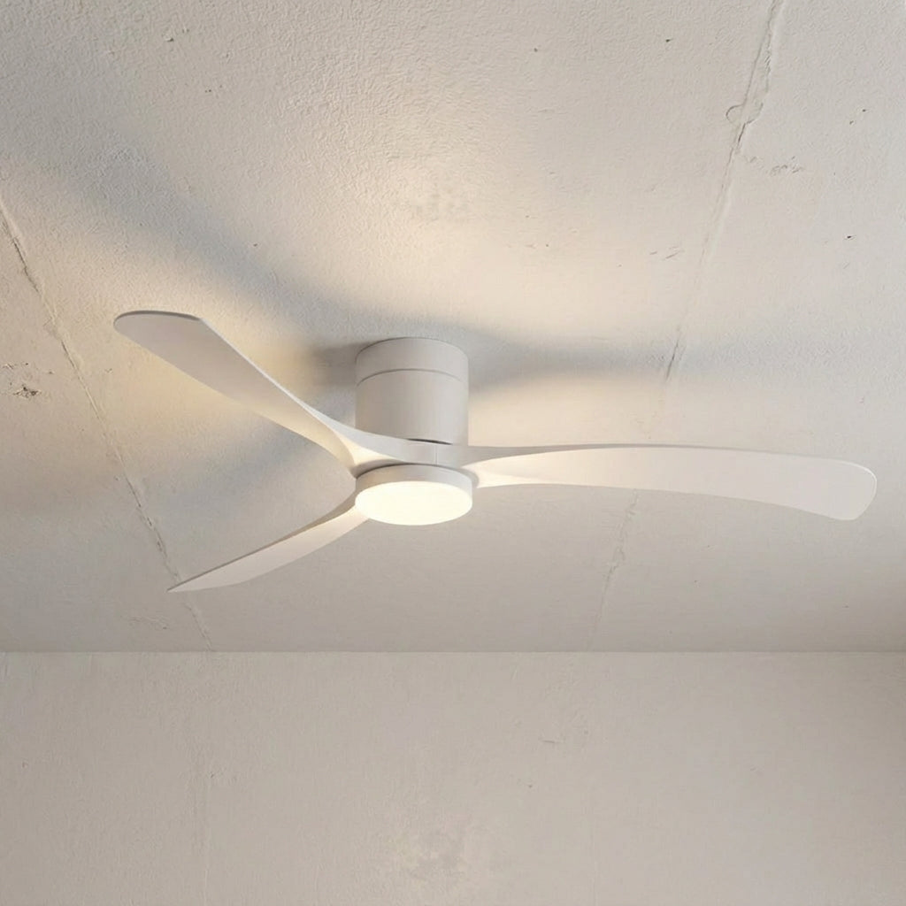 Modern ceiling fan with LED light. Perfect for quiet bedroom comfort & refreshing air circulation.