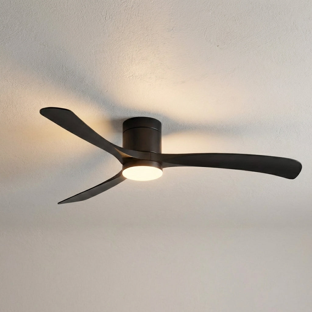 Stylish modern ceiling fan with LED light. Enhances living room decor & provides cool comfort.