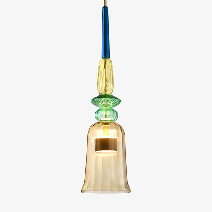 Modern colored glass pendant light. Stylish LED ceiling lamp for contemporary living.