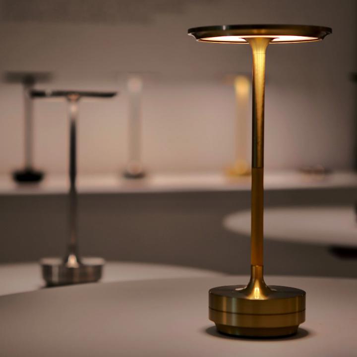 Portable LED table lamp, dimmable, perfect for indoor & outdoor use.