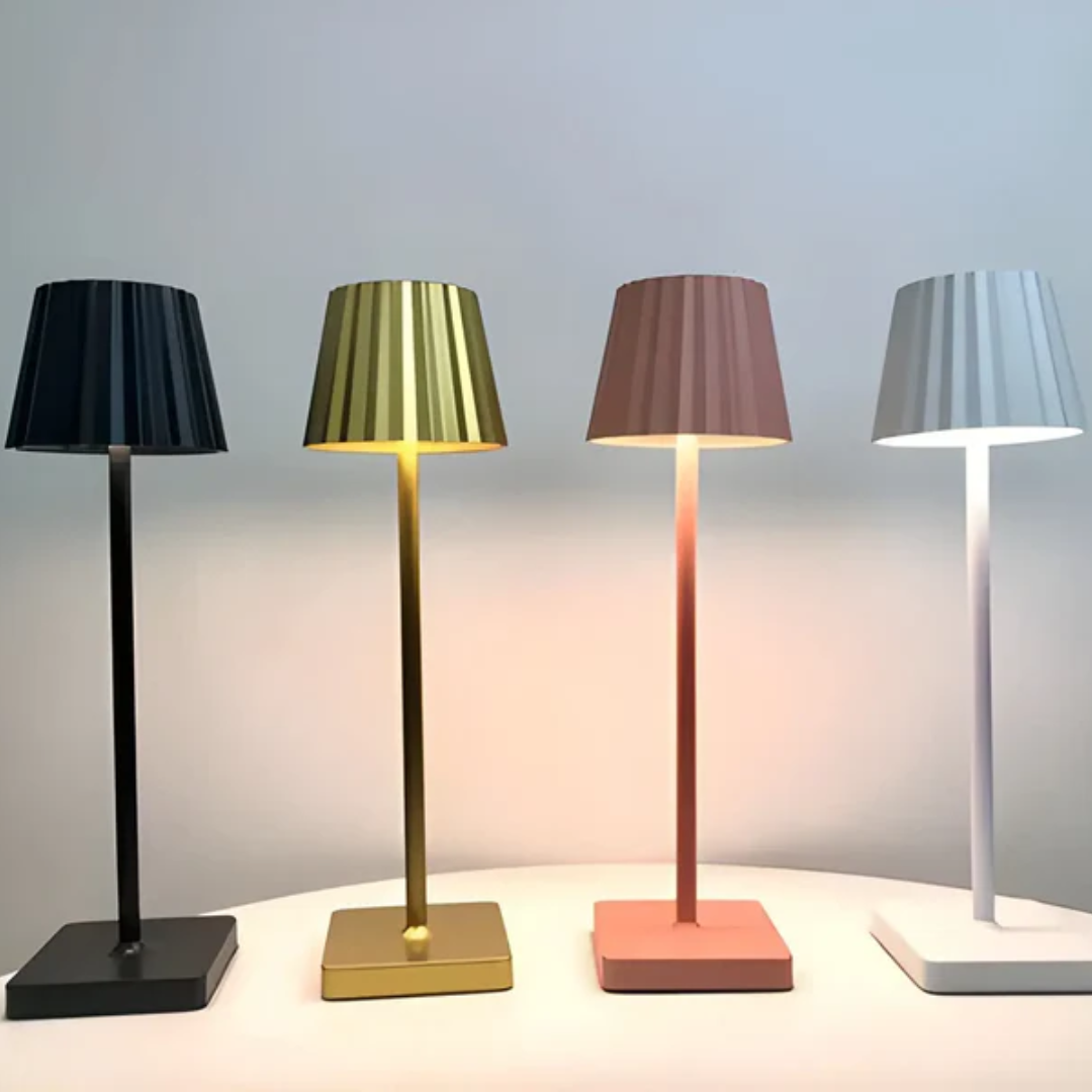Advanced touch dimmable LED lamp, cordless and portable, sleek aluminum modern design for superior light.