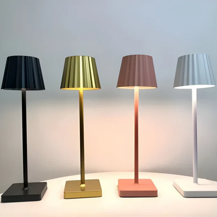 Advanced touch dimmable LED lamp, cordless and portable, sleek aluminum modern design for superior light.