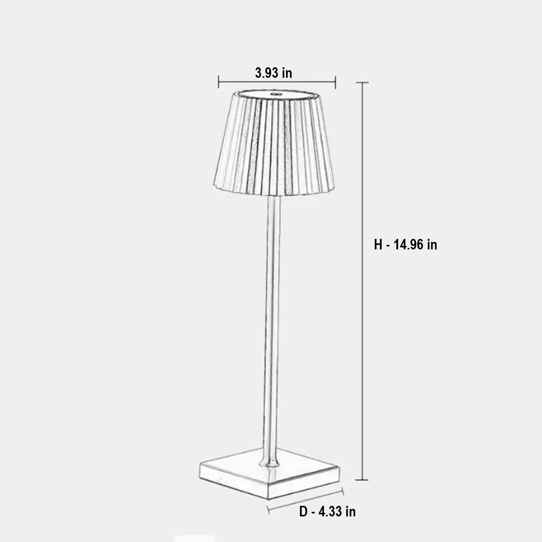 Elegant cordless dimmable touch table lamp, modern LED, aluminum finish, rechargeable and portable.