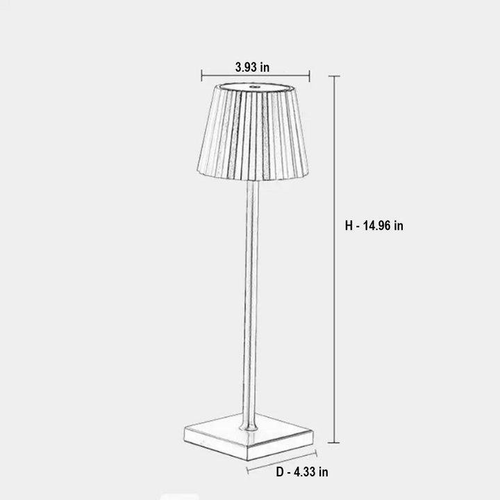 Elegant cordless dimmable touch table lamp, modern LED, aluminum finish, rechargeable and portable.