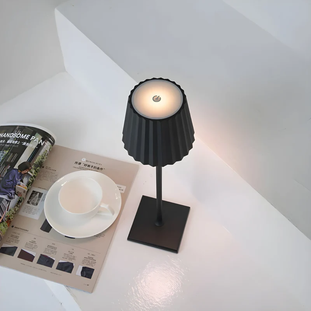 Dimmable touch table lamp with adjustable LED brightness, modern cordless design, perfect for any room.