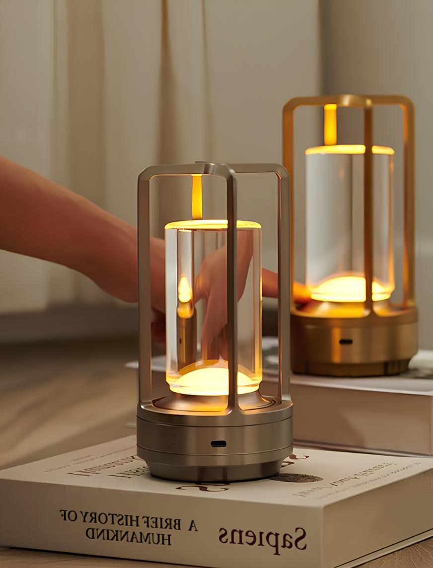 Portable modern LED lamp with wireless design, touch control & multi-tone dimmable light.