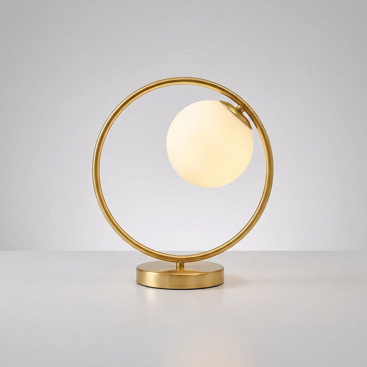 Contemporary Orbella LED table lamp, a dimmable ring design, adding modern lighting to any living space.