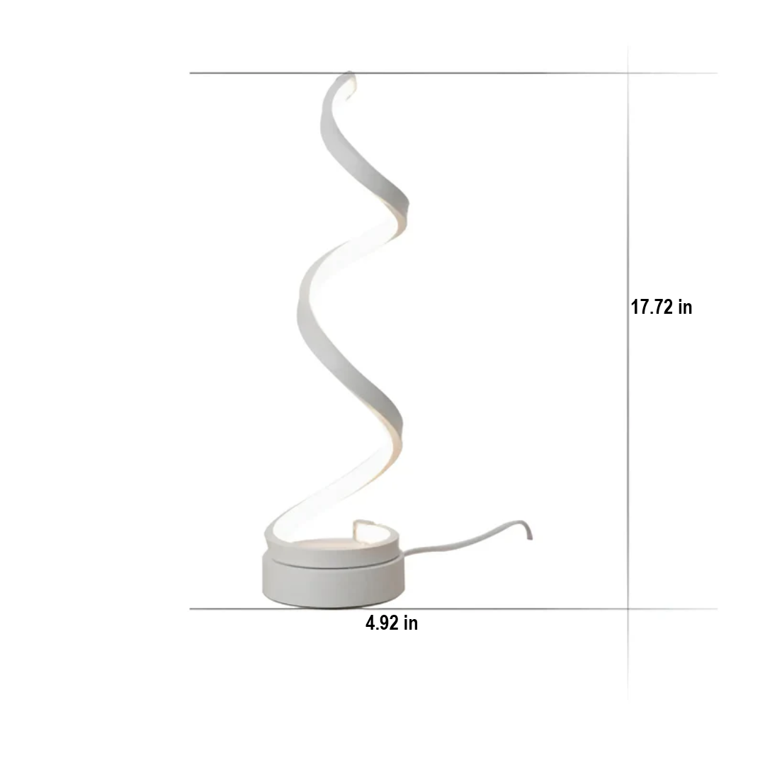 Compact dimmable LED spiral table lamp, perfect as a reading light or accent