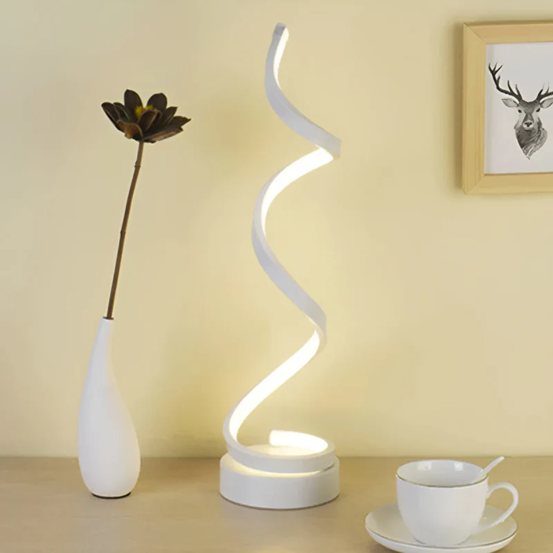 Contemporary spiral LED desk lamp, dimmable for adjustable brightness and reading