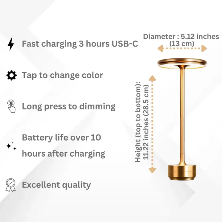 Portable wireless LED table lamp, dimmable & waterproof, perfect for patio, desk, or bedside.