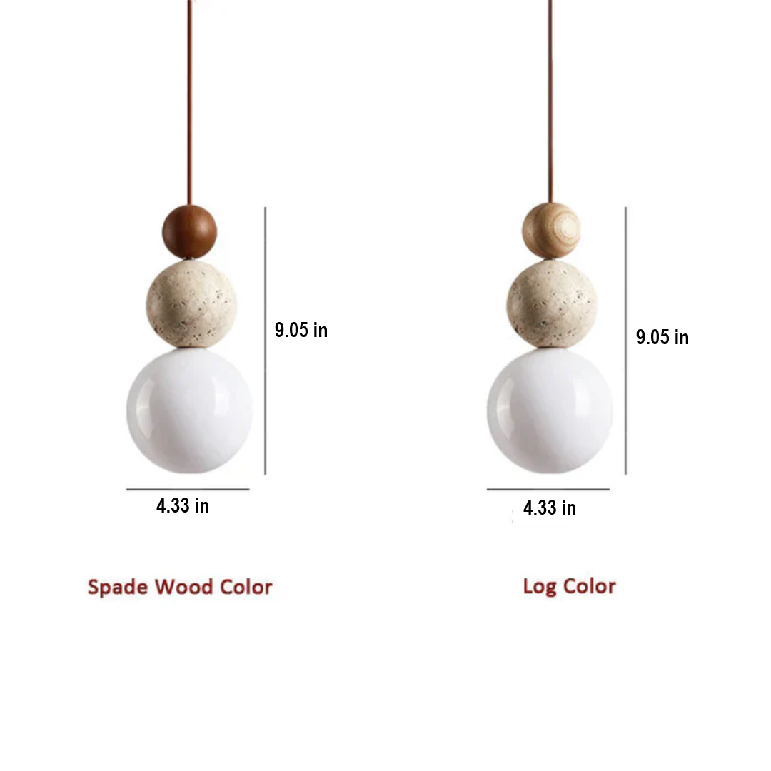 Natural travertine & mahogany modern pendant lamp, a stylish contemporary decorative light fixture.