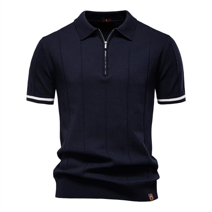 Breathable men's casual polo shirt, featuring a comfortable modern fit, ribbed texture & zip collar.