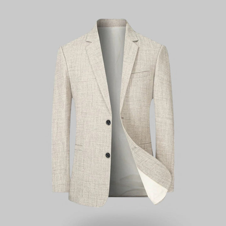 Modern fit men's two-button business casual blazer, stylish and versatile for office wear.