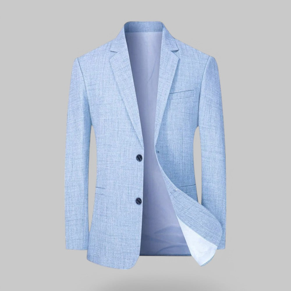Navy blue modern fit men's two-button blazer, perfect for smart casual and business.