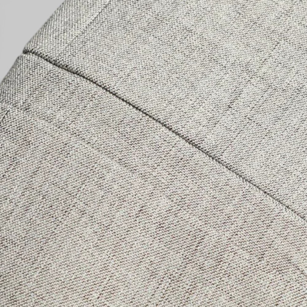 Close-up of lapel and two-button detail on a stylish men's business casual blazer.