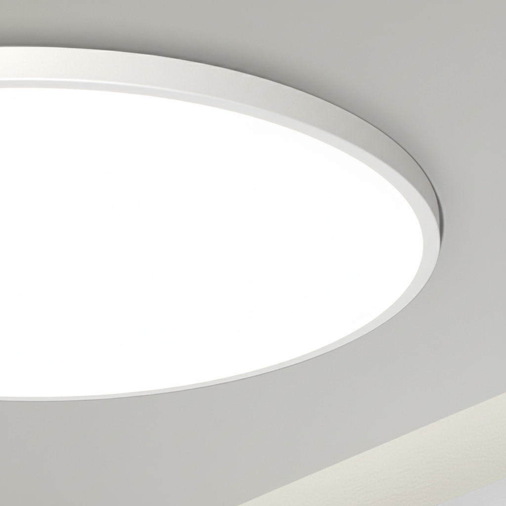 Sleek, modern flat LED ceiling light. Energy-efficient home lighting with a minimalist aesthetic.