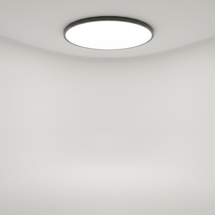 Clean, minimalist flat LED ceiling light. AuraSphere design offers soft, modern home lighting.