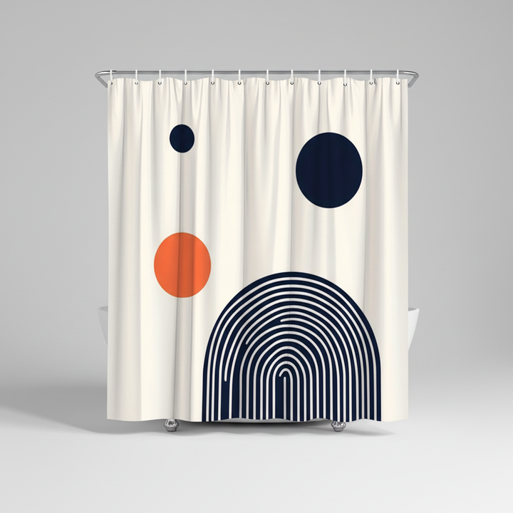 Stylish black and orange geometric pattern shower curtain, modern water repellent polyester decor