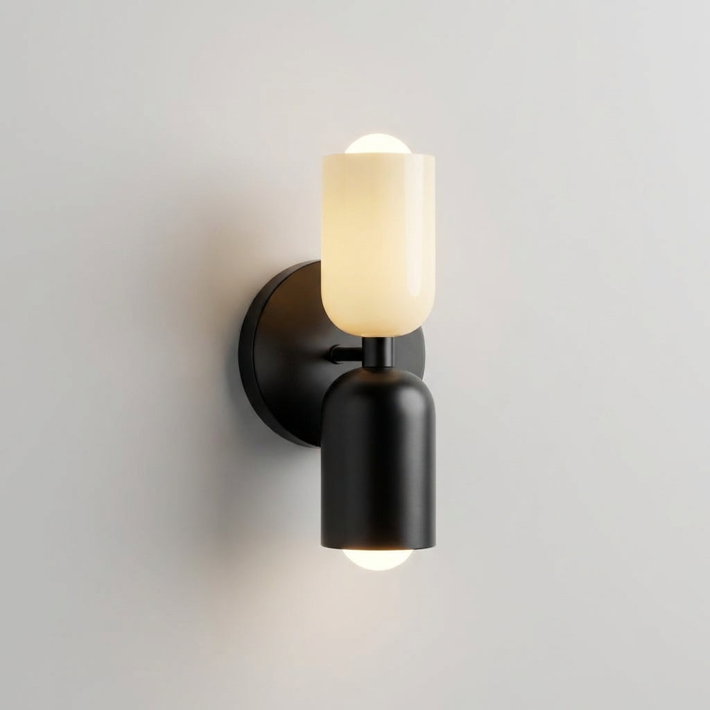 Luminore contemporary wall sconce, hardwired with metal & glass, perfect for hallway lighting